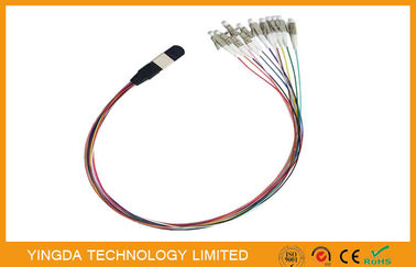 Kabel MTP MPO dengan Kepadatan Tinggi - LC 12 Sirkuit Kabel Hidra Inti Konektor Male Dengan Pin Panduan